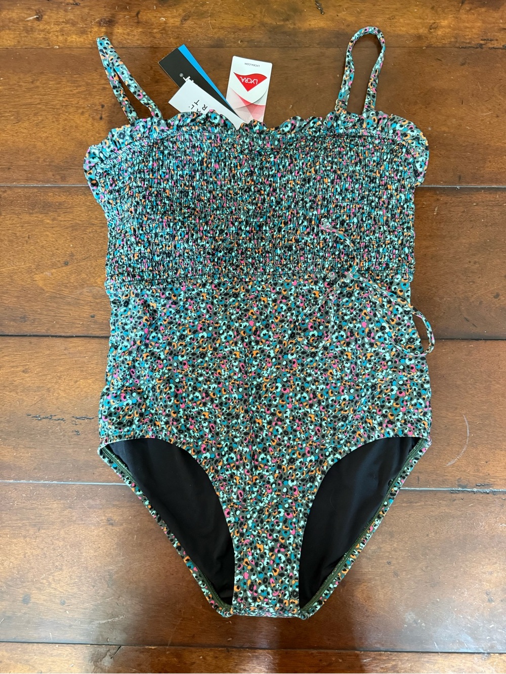 Smocked Teal Floral One-Piece Swimsuit with Adjustable Straps